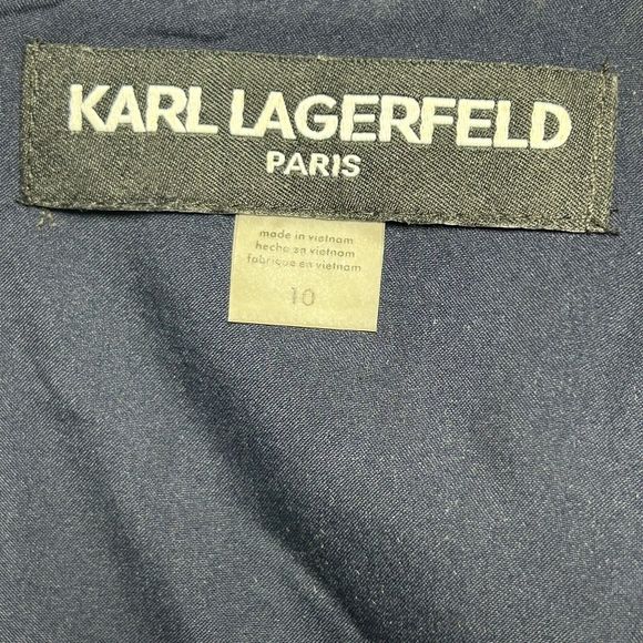 Karl Lagerfeld Paris Womens Fringe Trim Tweed Sheath Dress Sleeveless Blue Sz 10 - Picture 12 of 13